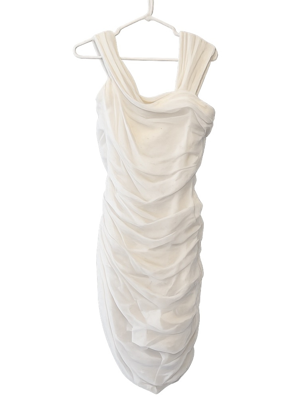 Pink Lily White Sheer Overlay Ruched Dress